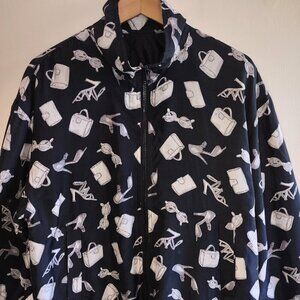 Vintage Womens 100% Silk Bomber Jacket Retro Shoes/Purses Oversized Medium